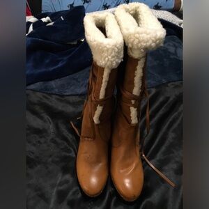 Qupid Brown Shearling-Lined Combat Boots